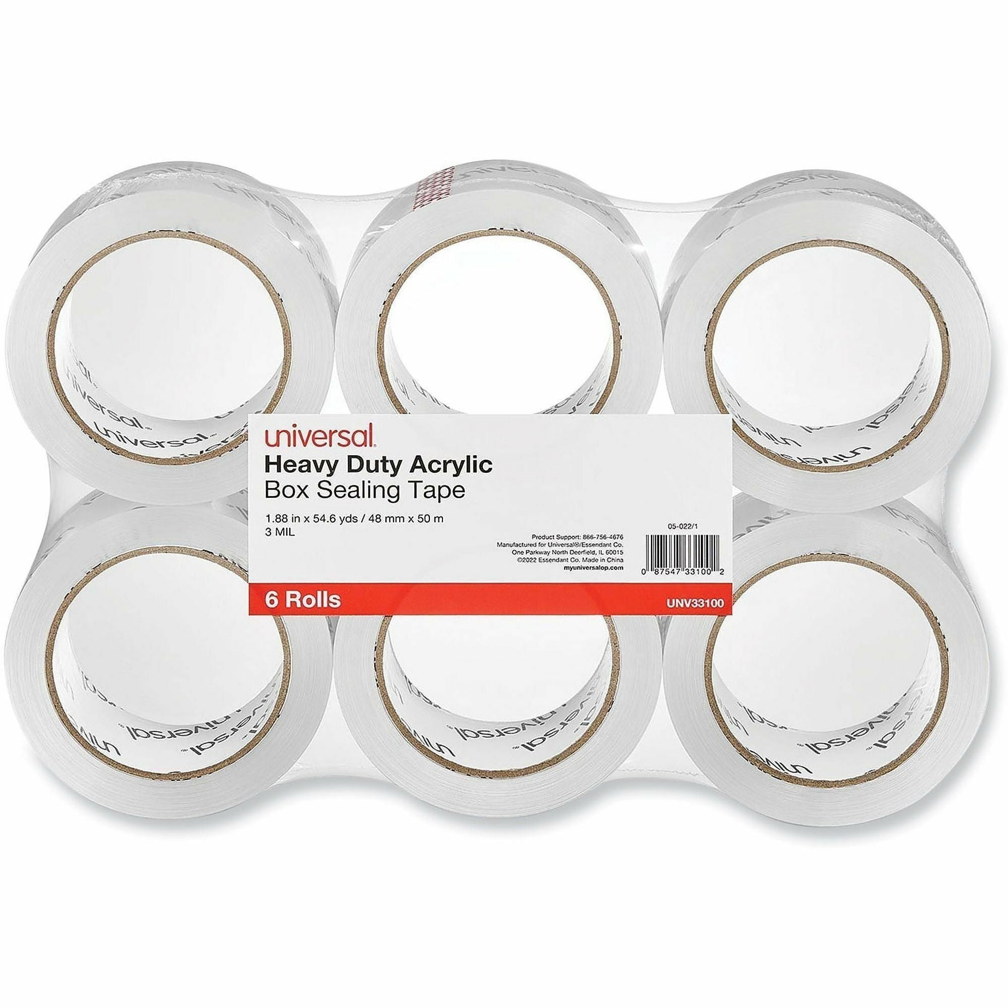 Heavy-Duty Acrylic Box Sealing Tape, 3" Core, 1.88" x 54.6 yds, Clear, 6/Pack