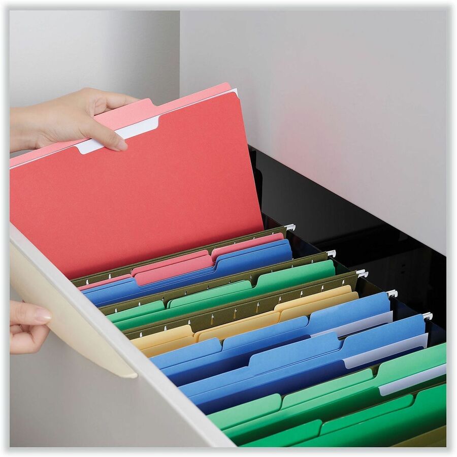 Interior File Folders, 1/3-Cut Tabs: Assorted, Letter Size, 11-pt Stock, Red, 100/Box