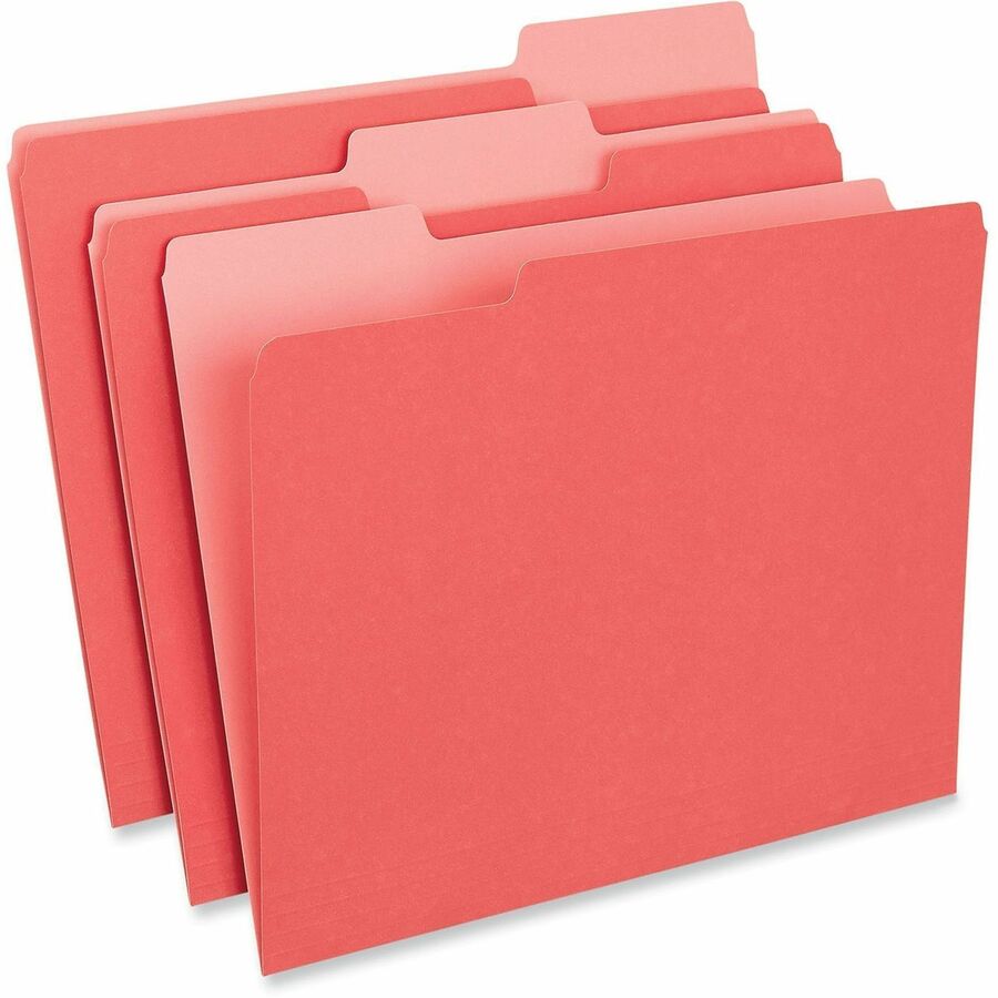 Interior File Folders, 1/3-Cut Tabs: Assorted, Letter Size, 11-pt Stock, Red, 100/Box