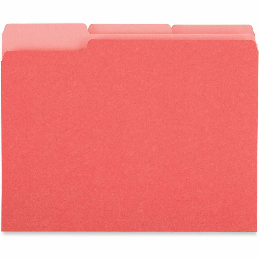 Interior File Folders, 1/3-Cut Tabs: Assorted, Letter Size, 11-pt Stock, Red, 100/Box