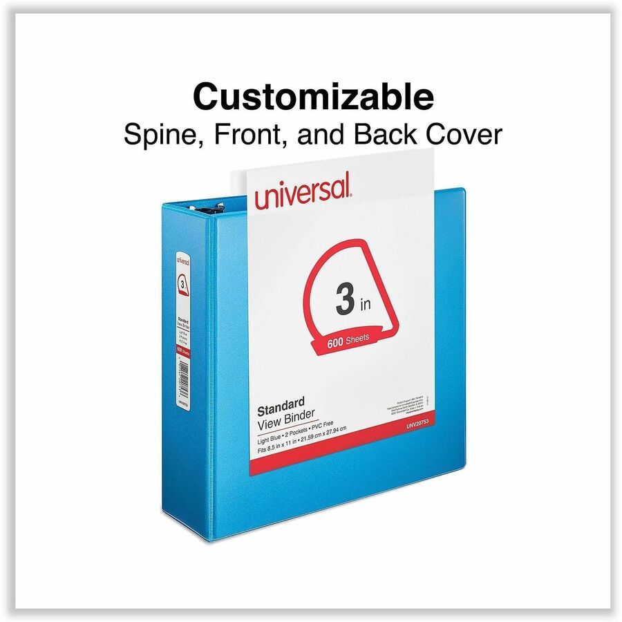 Slant D-Ring View Binder, 3 Rings, 3" Capacity, 11 x 8.5, Light Blue