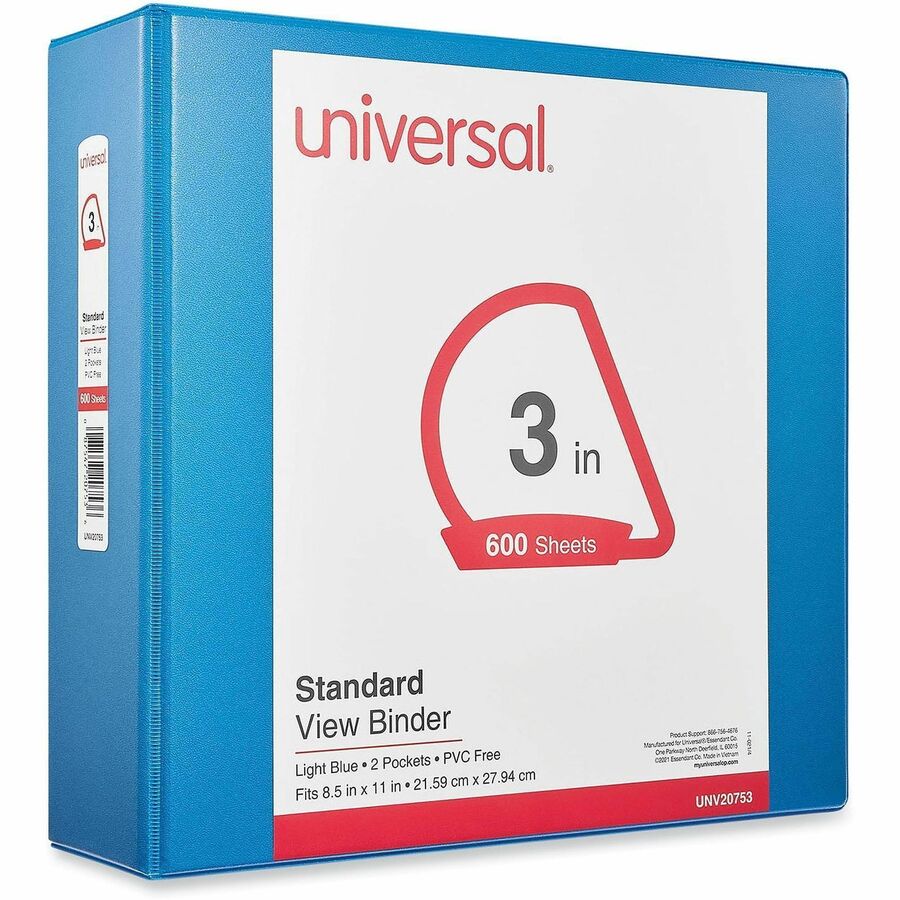 Slant D-Ring View Binder, 3 Rings, 3" Capacity, 11 x 8.5, Light Blue