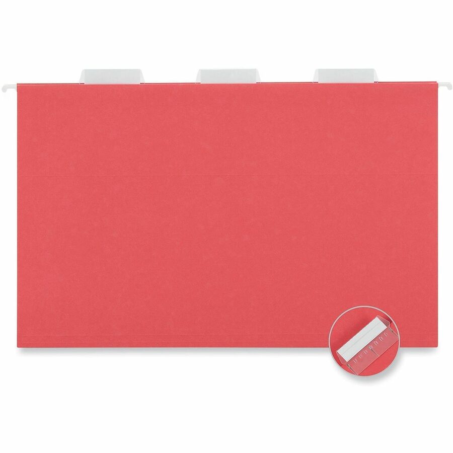 Deluxe Bright Color Hanging File Folders, Legal Size, 1/5-Cut Tabs, Red, 25/Box