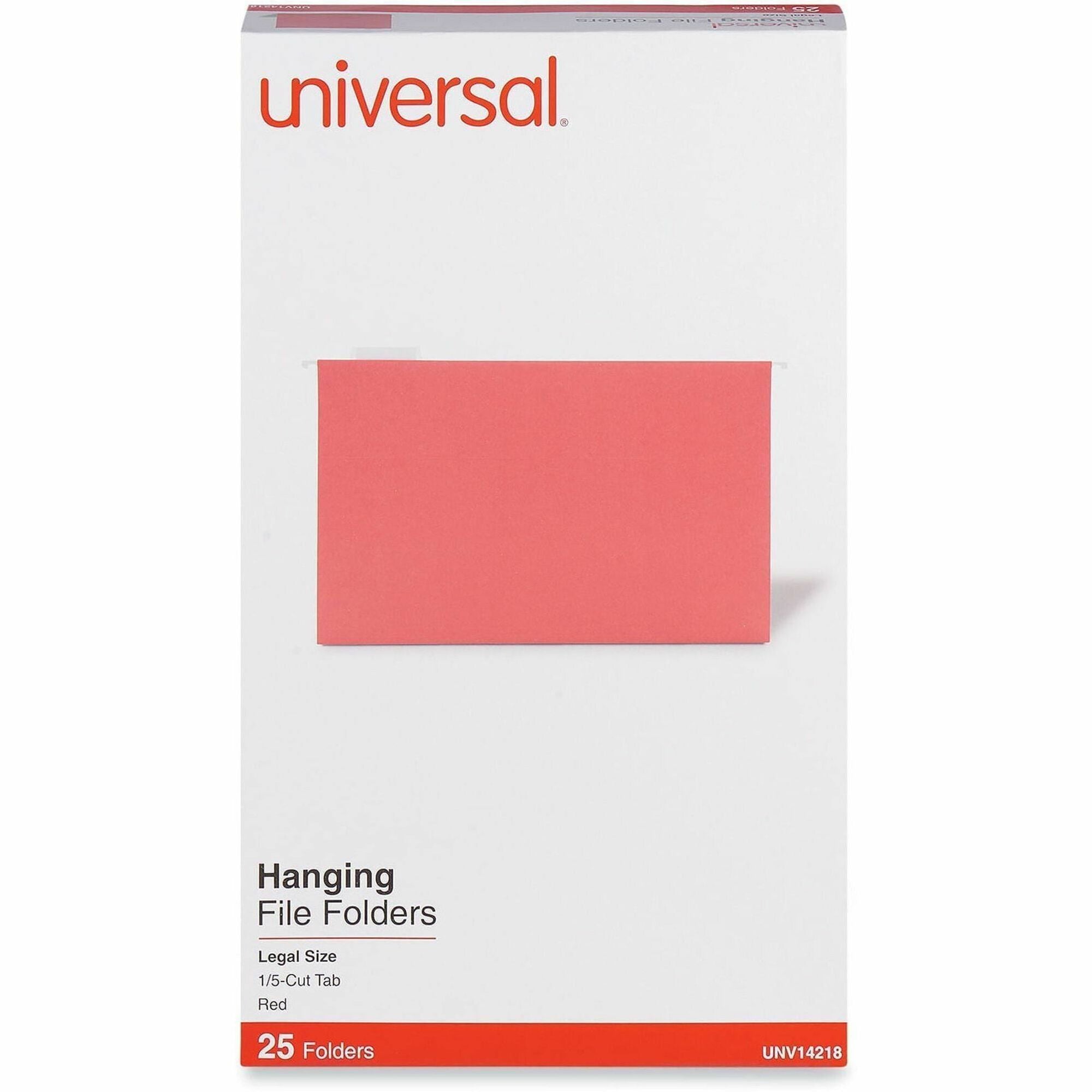 Deluxe Bright Color Hanging File Folders, Legal Size, 1/5-Cut Tabs, Red, 25/Box