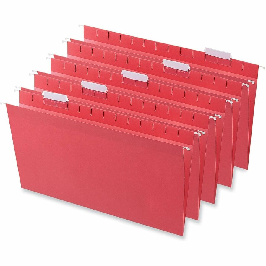 Deluxe Bright Color Hanging File Folders, Legal Size, 1/5-Cut Tabs, Red, 25/Box