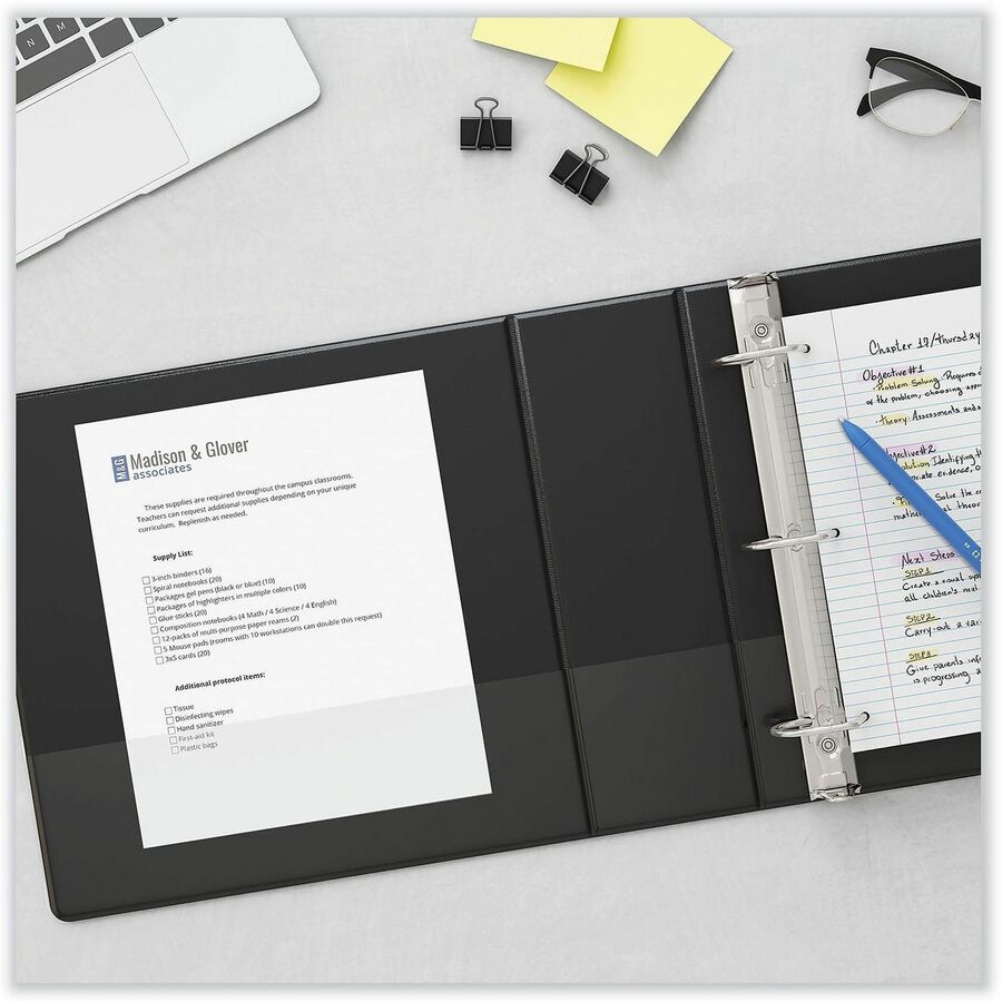 Deluxe Non-View D-Ring Binder with Label Holder, 3 Rings, 1" Capacity, 11 x 8.5, Black