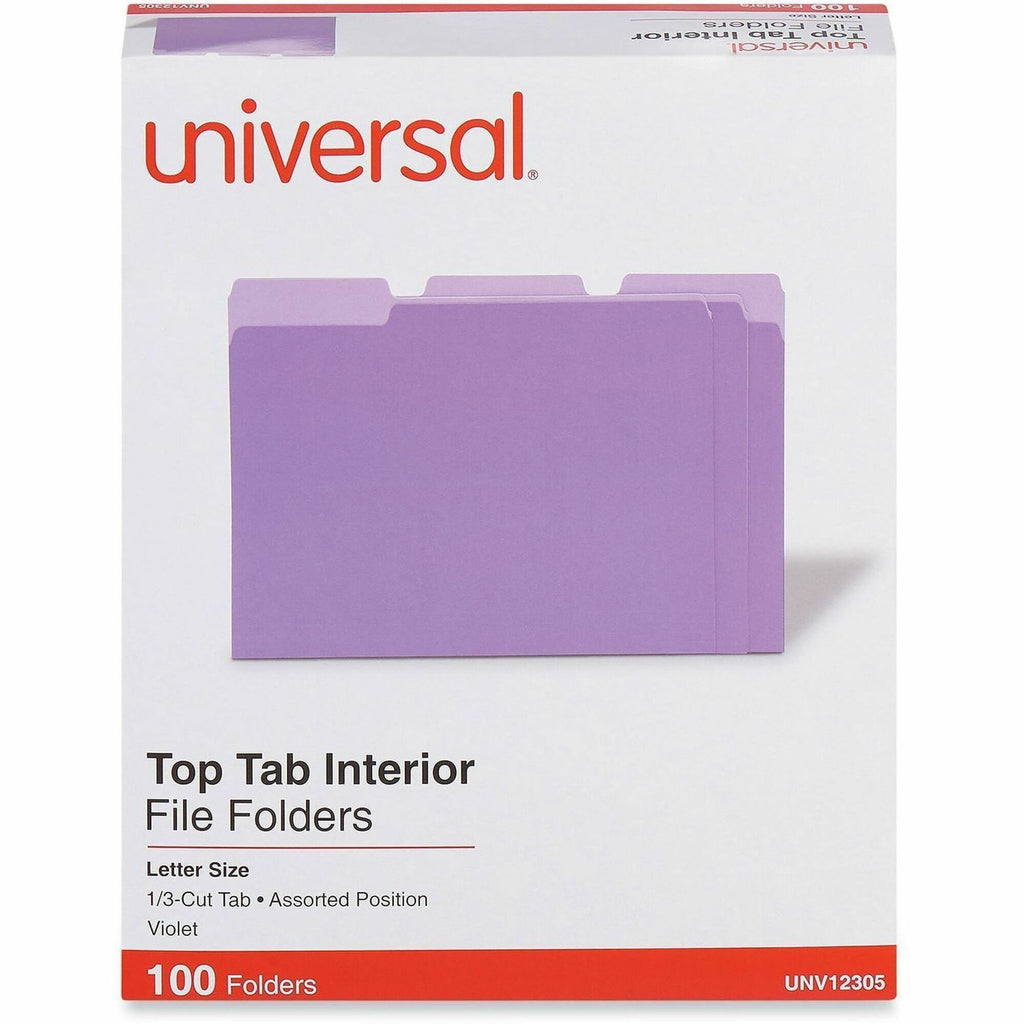 Interior File Folders, 1/3-Cut Tabs: Assorted, Letter Size, 11-pt Stock, Violet, 100/Box