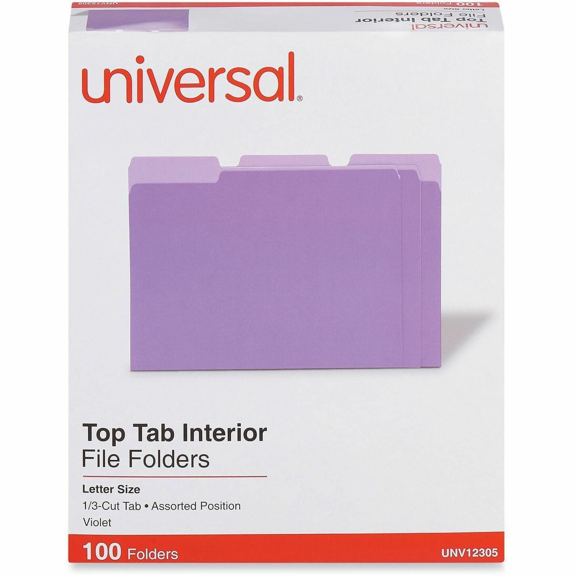 Interior File Folders, 1/3-Cut Tabs: Assorted, Letter Size, 11-pt Stock, Violet, 100/Box