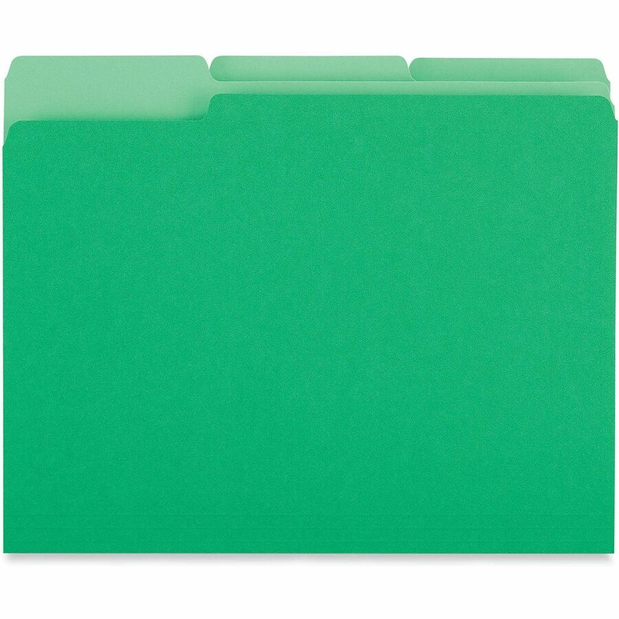 Interior File Folders, 1/3-Cut Tabs: Assorted, Letter Size, 11-pt Stock, Green, 100/Box