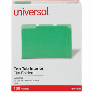 Interior File Folders, 1/3-Cut Tabs: Assorted, Letter Size, 11-pt Stock, Green, 100/Box