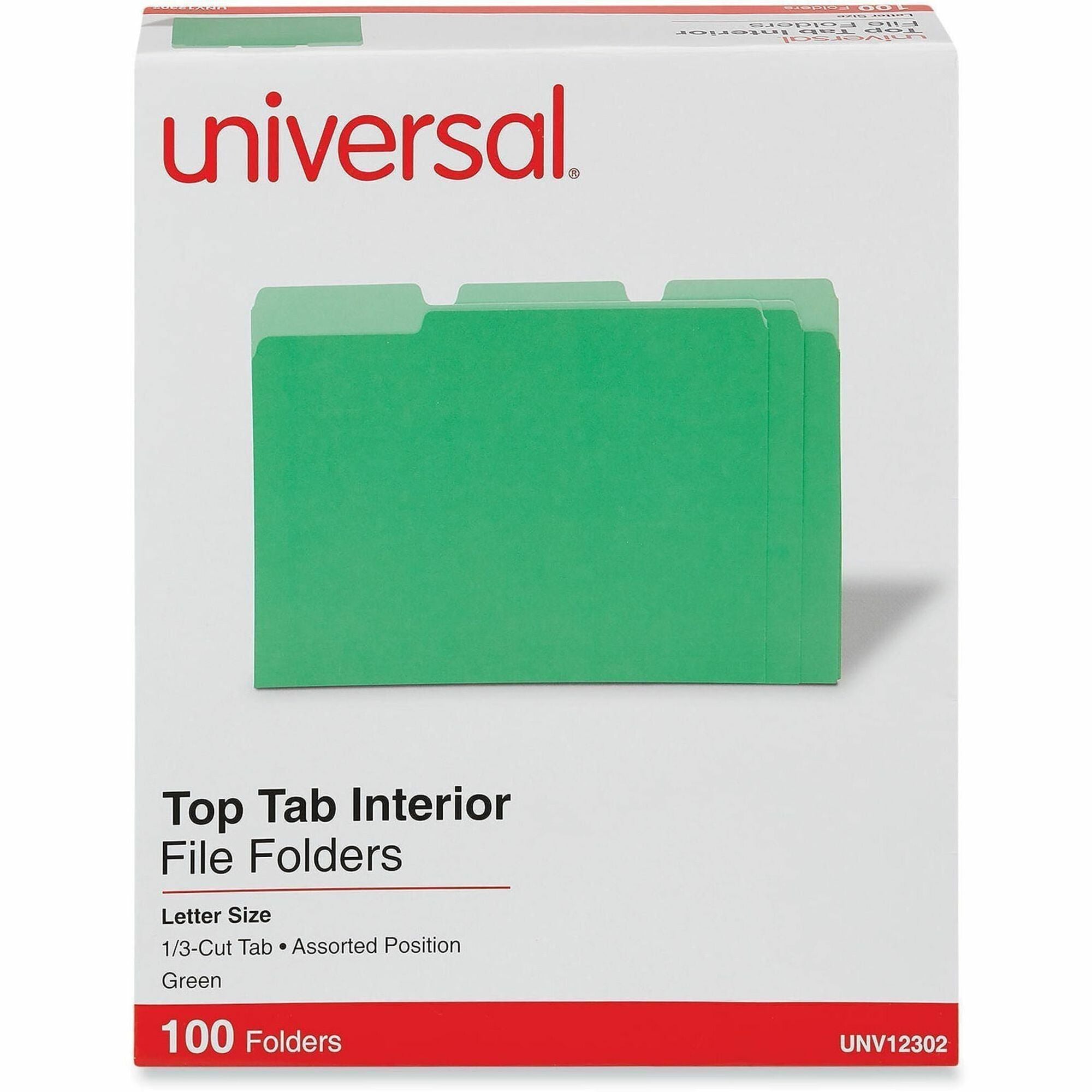 Interior File Folders, 1/3-Cut Tabs: Assorted, Letter Size, 11-pt Stock, Green, 100/Box