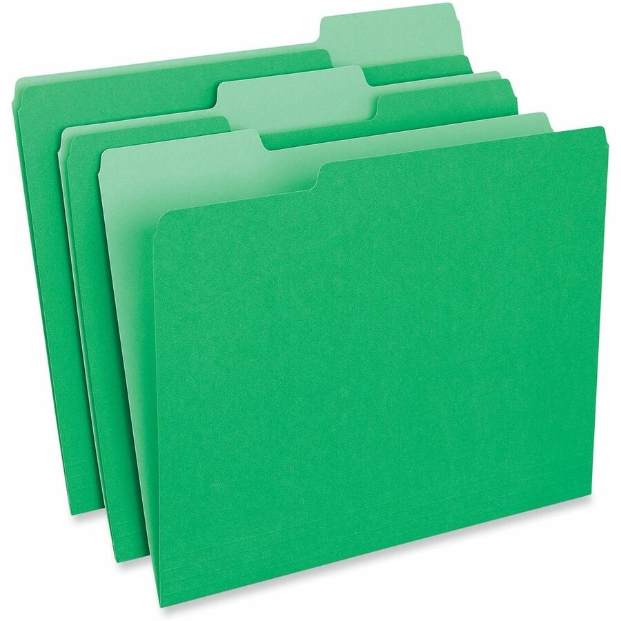 Interior File Folders, 1/3-Cut Tabs: Assorted, Letter Size, 11-pt Stock, Green, 100/Box