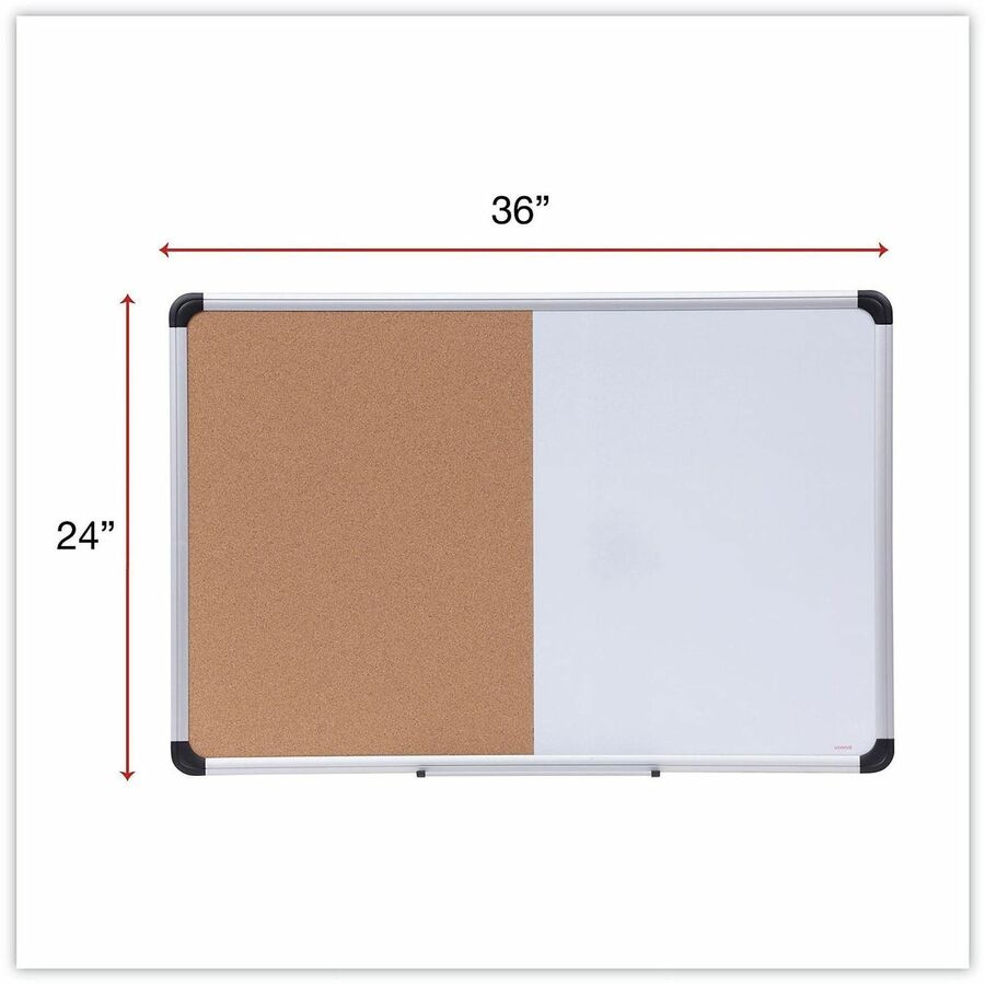 Cork/Dry Erase Board, Melamine, 36 x 24, Tan/White Surface, Gray/Black Aluminum/Plastic Frame
