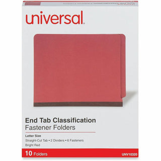 Deluxe Six-Section Pressboard End Tab Classification Folders, 2 Dividers, 6 Fasteners, Letter Size, Bright Red, 10/Box