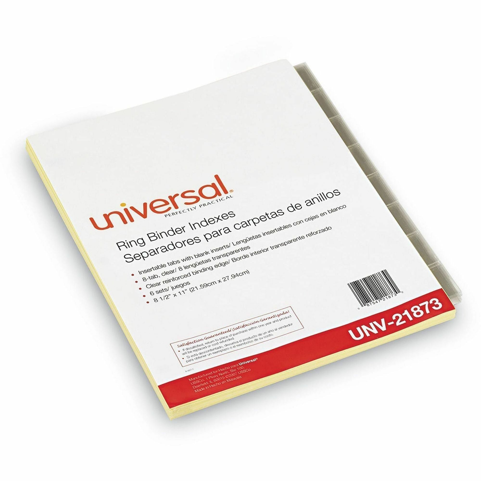 Insertable Tab Index, 8-Tab, 11 x 8.5, Buff, Clear Tabs, 6 Sets