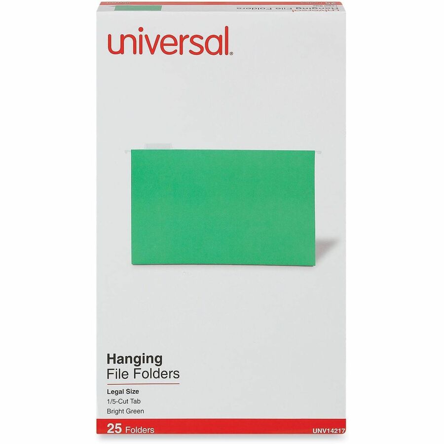 Deluxe Bright Color Hanging File Folders, Legal Size, 1/5-Cut Tabs, Bright Green, 25/Box