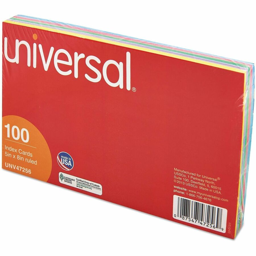 Index Cards, Ruled, 5 x 8, Assorted, 100/Pack