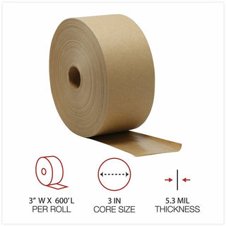 Gummed Kraft Sealing Tape, 3" Core, 3" x 600 ft, Brown, 10/Carton