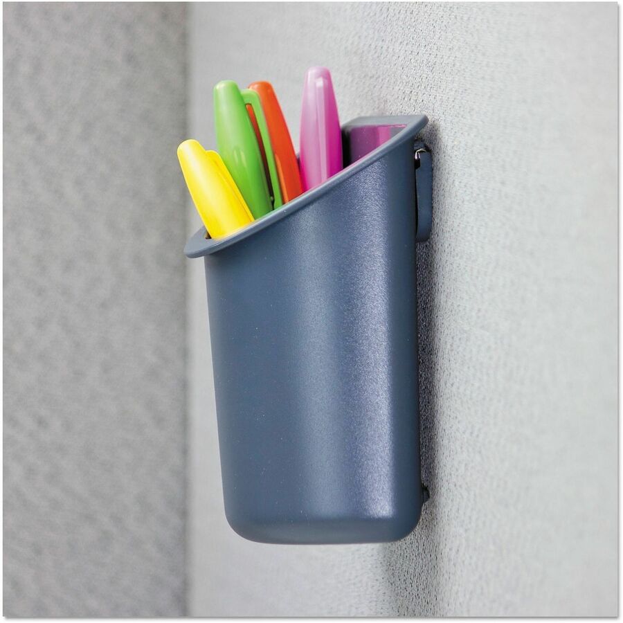 Recycled Plastic Cubicle Pencil Cup, 4.25 x 2.5 x 5, Wall Mount, Charcoal