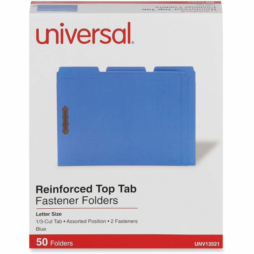Deluxe Reinforced Top Tab Fastener Folders, 0.75" Expansion, 2 Fasteners, Letter Size, Blue Exterior, 50/Box