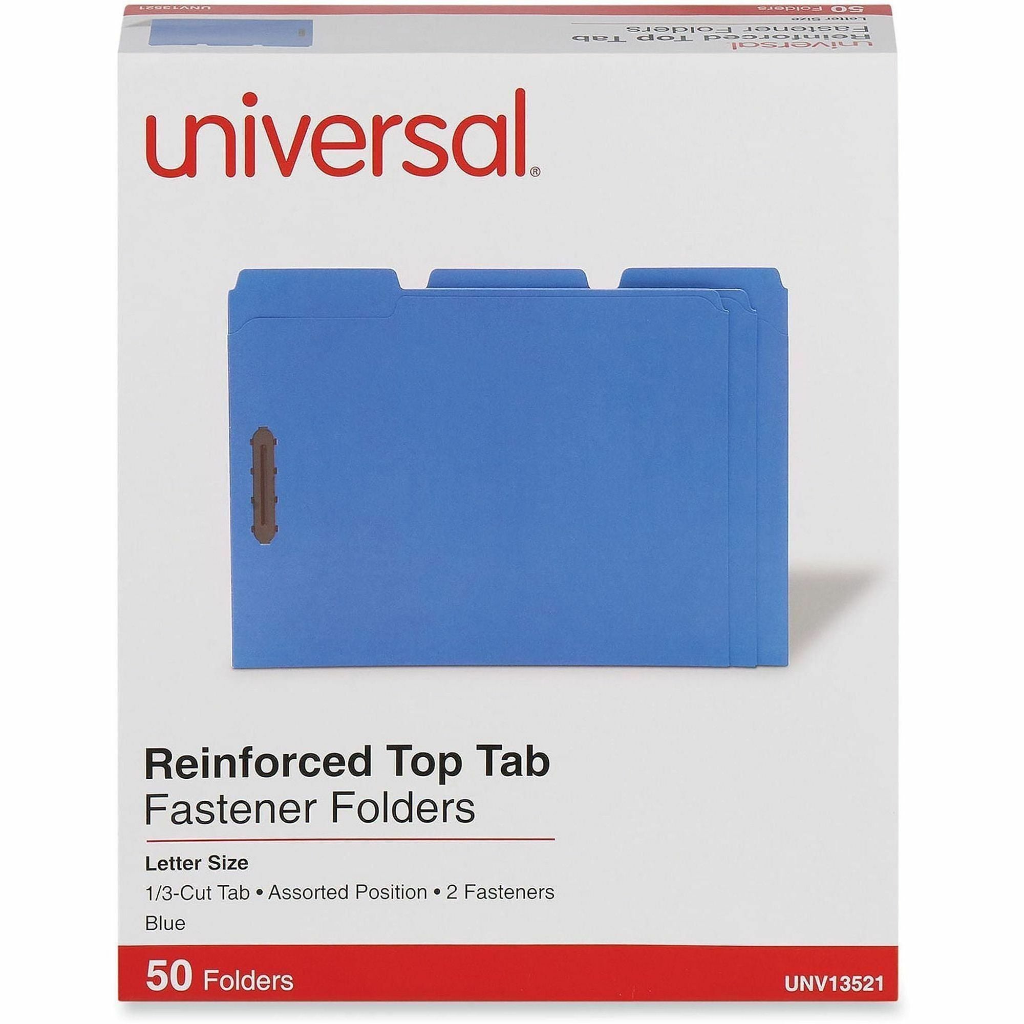 Deluxe Reinforced Top Tab Fastener Folders, 0.75" Expansion, 2 Fasteners, Letter Size, Blue Exterior, 50/Box
