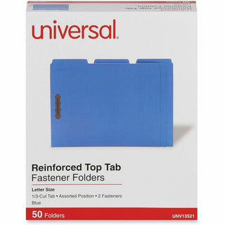 Deluxe Reinforced Top Tab Fastener Folders, 0.75" Expansion, 2 Fasteners, Letter Size, Blue Exterior, 50/Box
