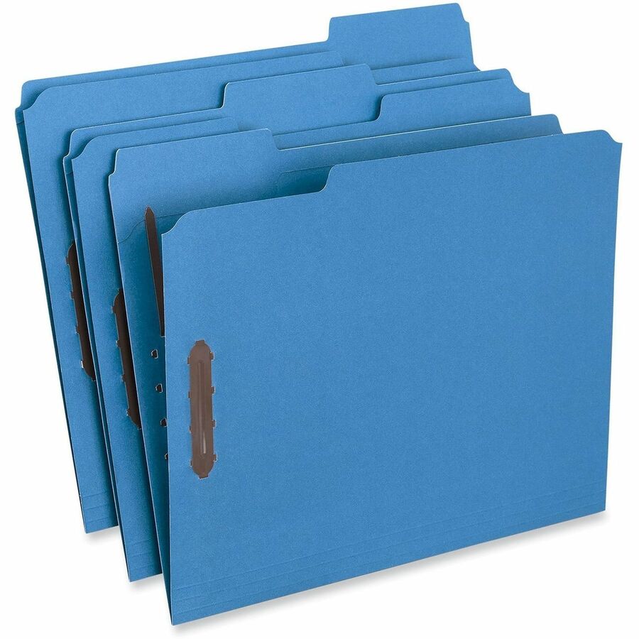 Deluxe Reinforced Top Tab Fastener Folders, 0.75" Expansion, 2 Fasteners, Letter Size, Blue Exterior, 50/Box