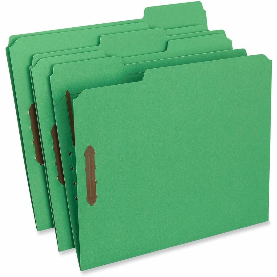 Deluxe Reinforced Top Tab Fastener Folders, 0.75" Expansion, 2 Fasteners, Letter Size, Green Exterior, 50/Box
