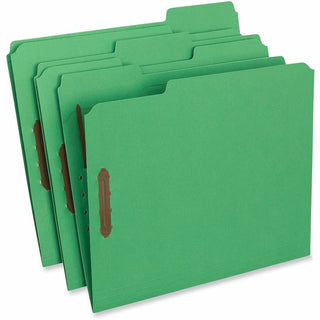 Deluxe Reinforced Top Tab Fastener Folders, 0.75" Expansion, 2 Fasteners, Letter Size, Green Exterior, 50/Box