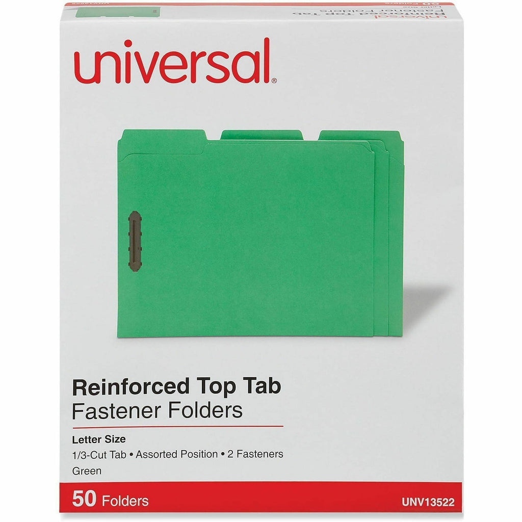 Deluxe Reinforced Top Tab Fastener Folders, 0.75" Expansion, 2 Fasteners, Letter Size, Green Exterior, 50/Box