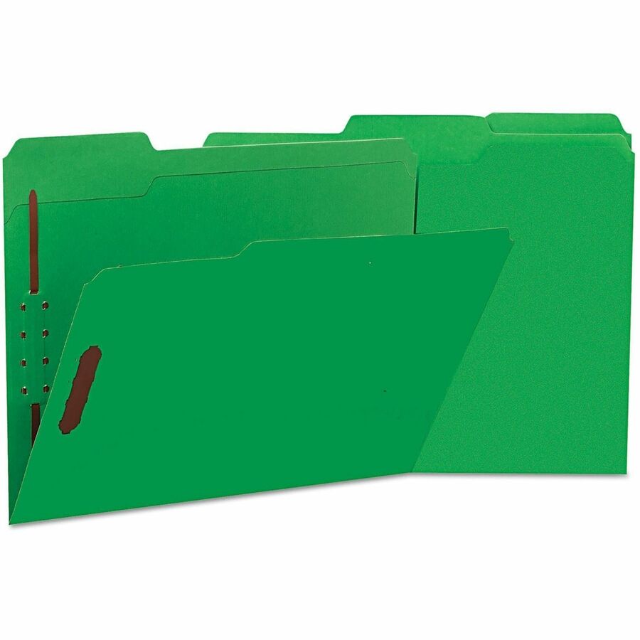 Deluxe Reinforced Top Tab Fastener Folders, 0.75" Expansion, 2 Fasteners, Letter Size, Green Exterior, 50/Box