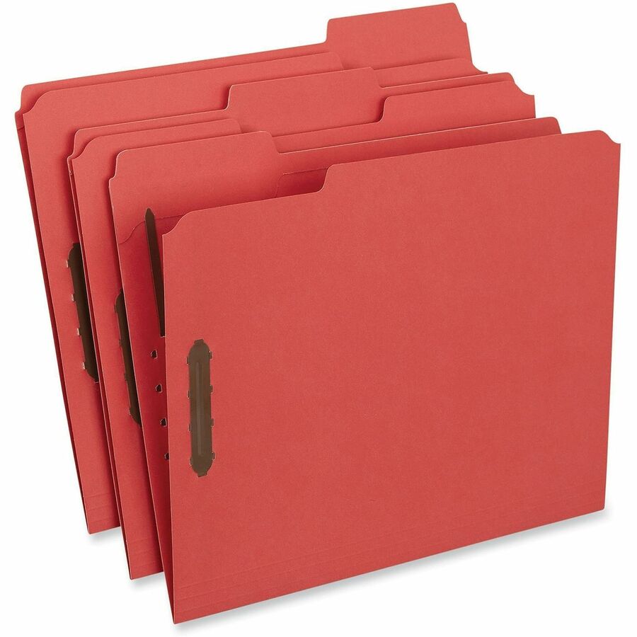 Deluxe Reinforced Top Tab Fastener Folders, 0.75" Expansion, 2 Fasteners, Letter Size, Red Exterior, 50/Box