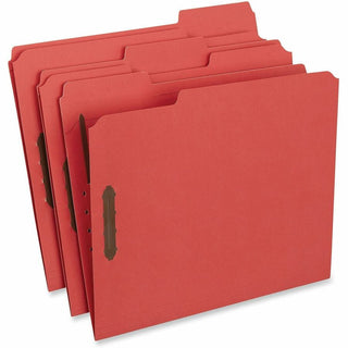 Deluxe Reinforced Top Tab Fastener Folders, 0.75" Expansion, 2 Fasteners, Letter Size, Red Exterior, 50/Box