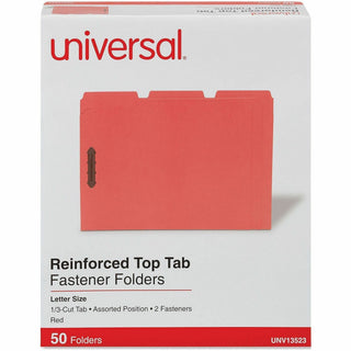 Deluxe Reinforced Top Tab Fastener Folders, 0.75" Expansion, 2 Fasteners, Letter Size, Red Exterior, 50/Box