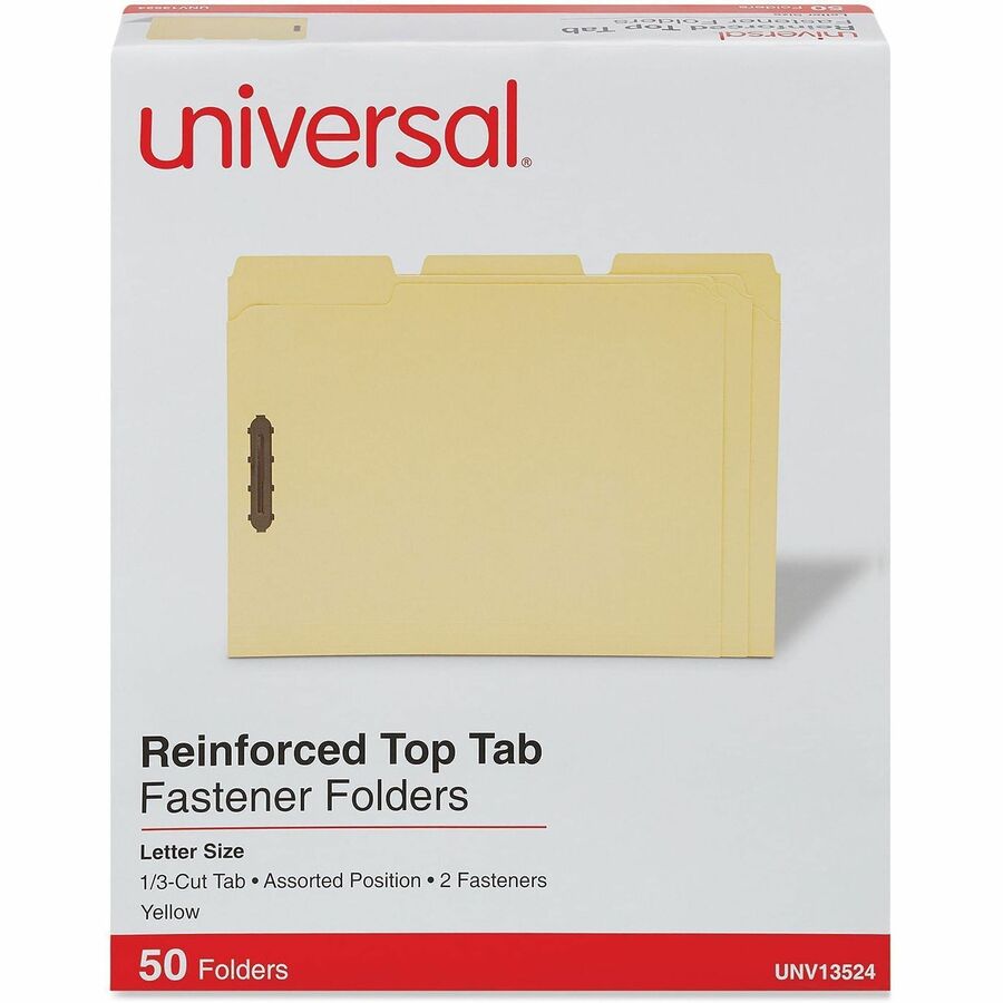 Deluxe Reinforced Top Tab Fastener Folders, 0.75" Expansion, 2 Fasteners, Letter Size, Yellow Exterior, 50/Box