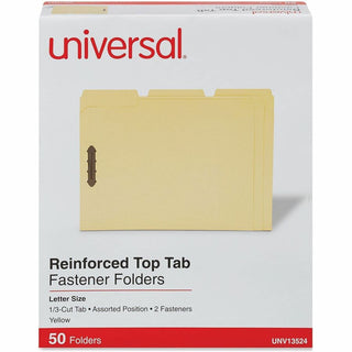 Deluxe Reinforced Top Tab Fastener Folders, 0.75" Expansion, 2 Fasteners, Letter Size, Yellow Exterior, 50/Box