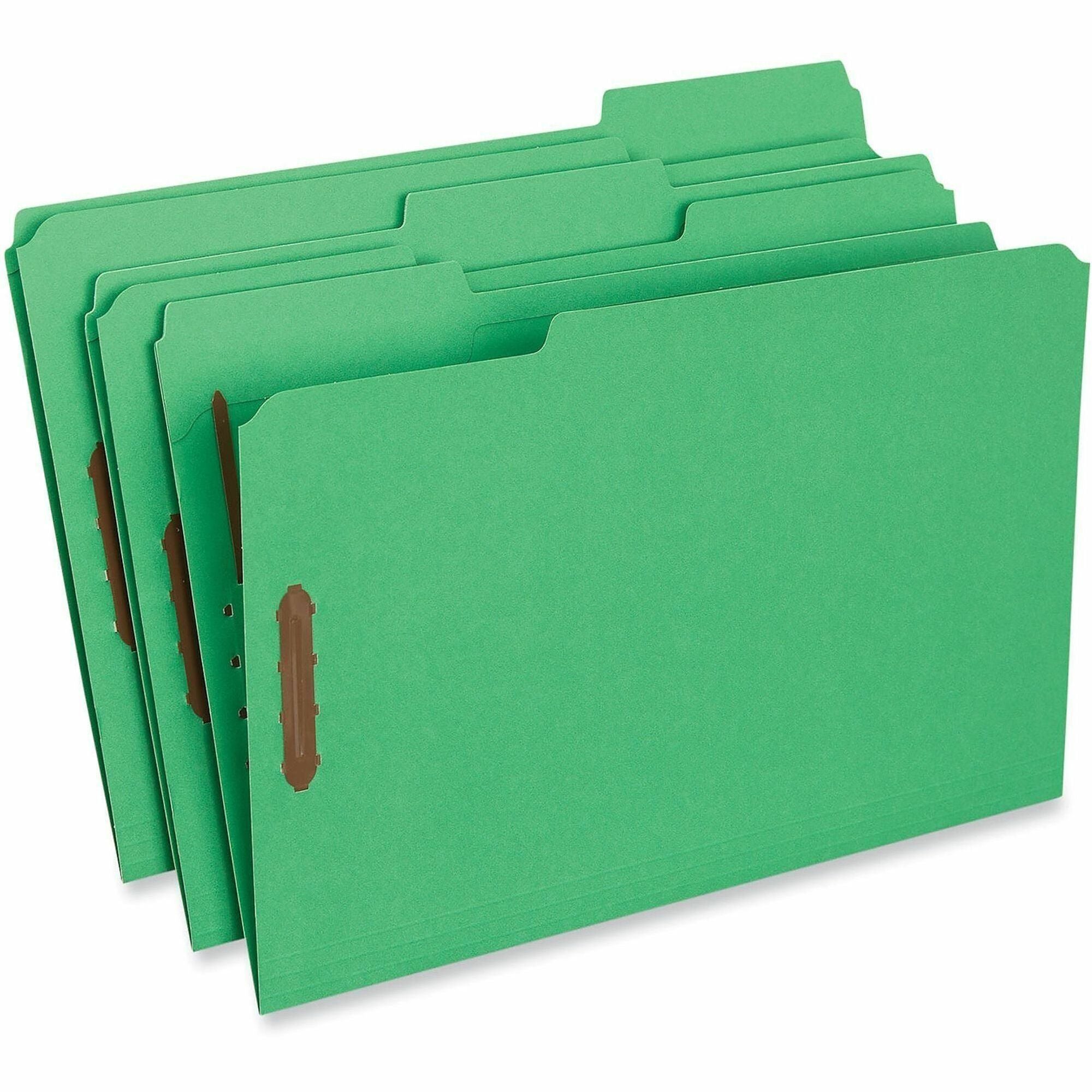 Deluxe Reinforced Top Tab Fastener Folders, 0.75" Expansion, 2 Fasteners, Legal Size, Green Exterior, 50/Box