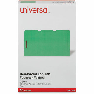 Deluxe Reinforced Top Tab Fastener Folders, 0.75" Expansion, 2 Fasteners, Legal Size, Green Exterior, 50/Box