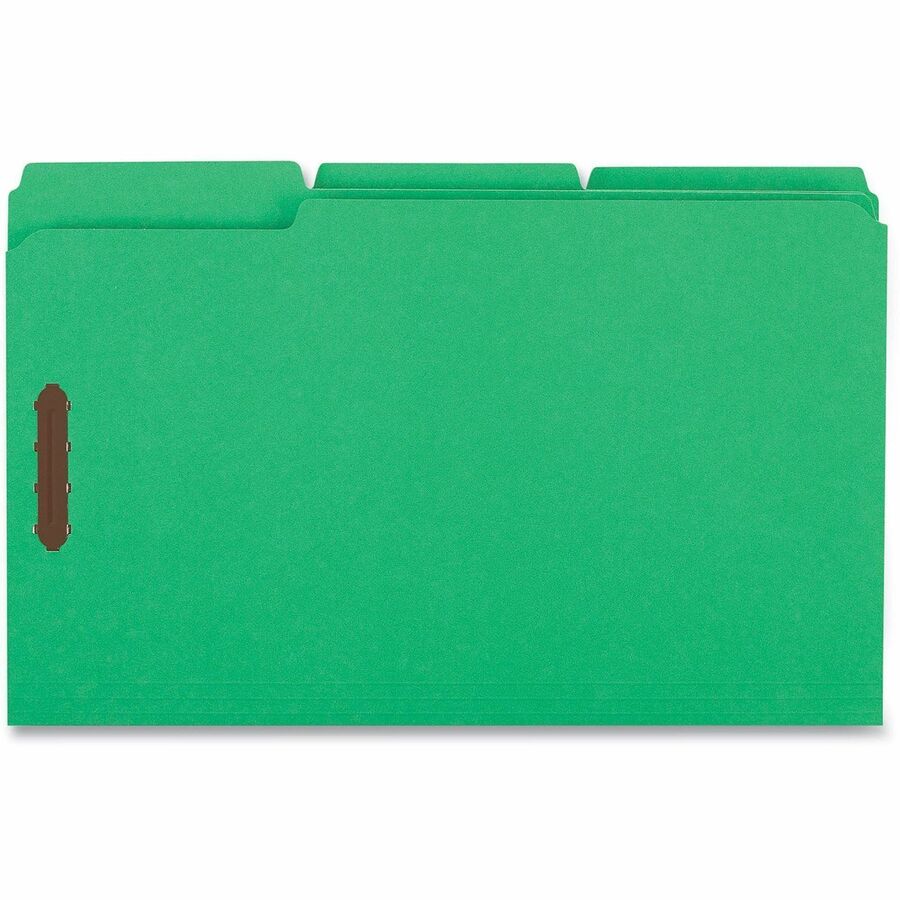 Deluxe Reinforced Top Tab Fastener Folders, 0.75" Expansion, 2 Fasteners, Legal Size, Green Exterior, 50/Box