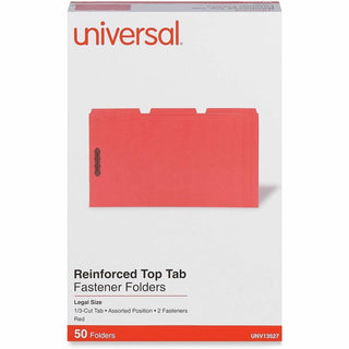 Deluxe Reinforced Top Tab Fastener Folders, 0.75" Expansion, 2 Fasteners, Legal Size, Red Exterior, 50/Box