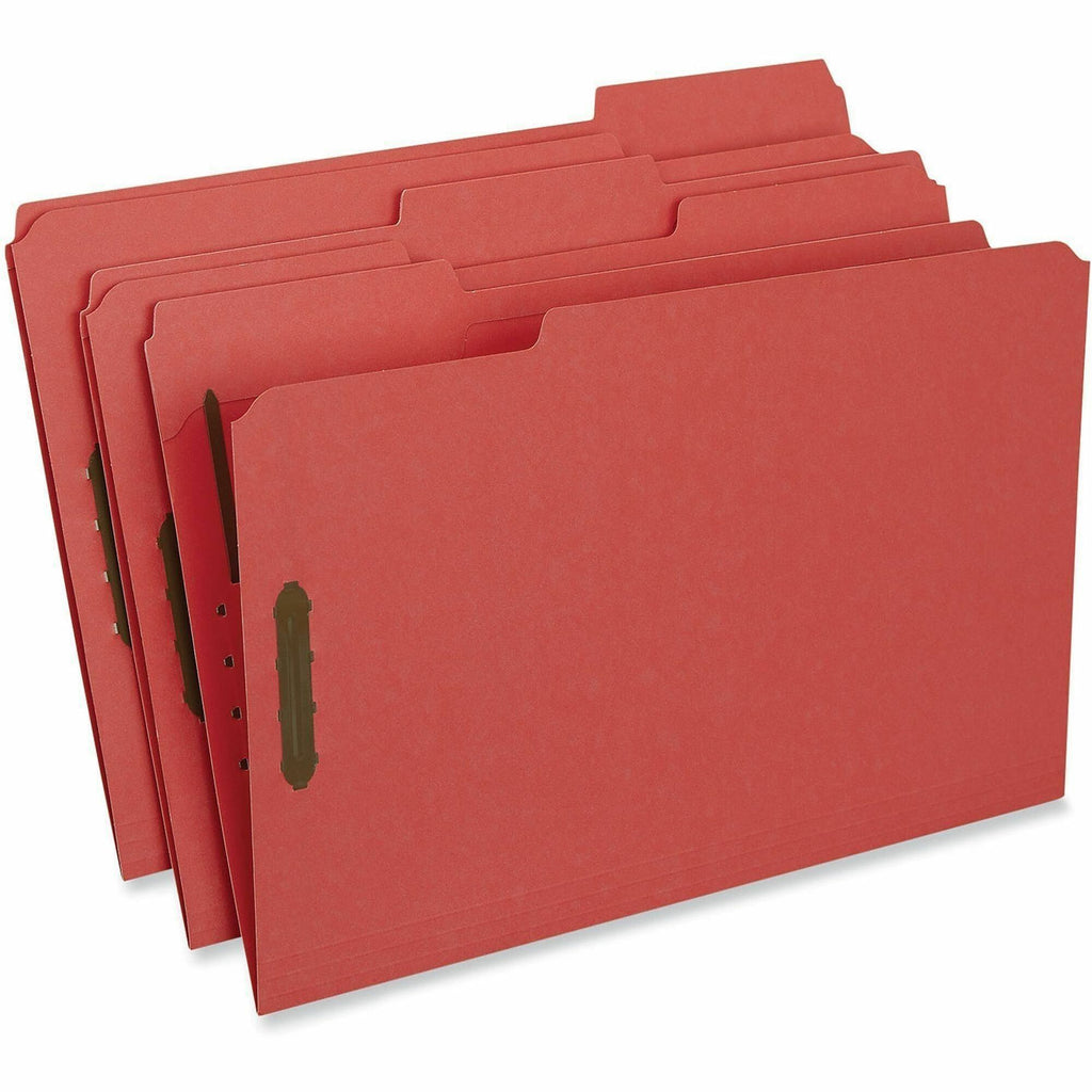Deluxe Reinforced Top Tab Fastener Folders, 0.75" Expansion, 2 Fasteners, Legal Size, Red Exterior, 50/Box