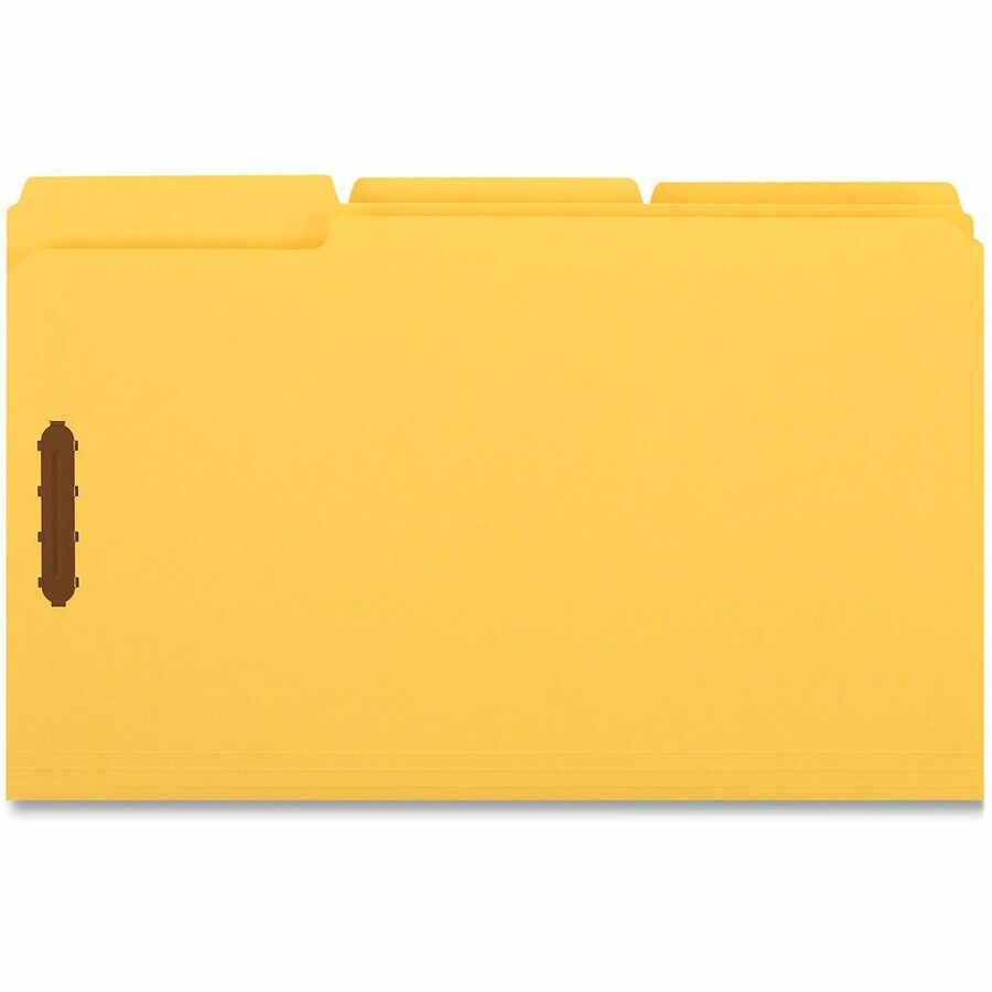 Deluxe Reinforced Top Tab Fastener Folders, 0.75" Expansion, 2 Fasteners, Legal Size, Yellow Exterior, 50/Box