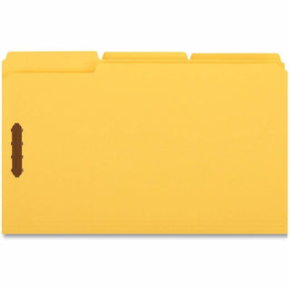 Deluxe Reinforced Top Tab Fastener Folders, 0.75" Expansion, 2 Fasteners, Legal Size, Yellow Exterior, 50/Box