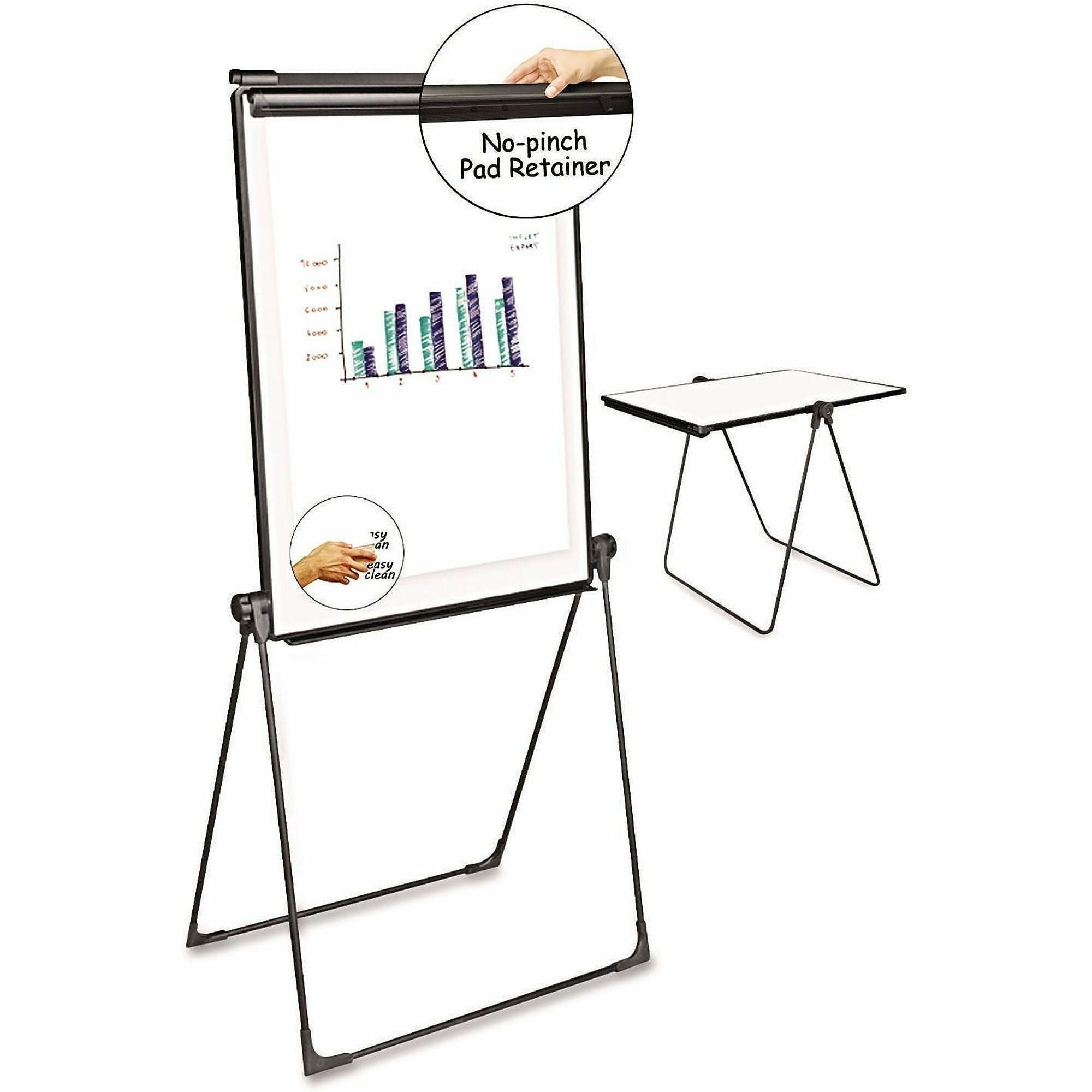 Foldable Double-Sided Dry Erase Easel, Two Configurations, 29 x 41, White Surface, Black Plastic Frame