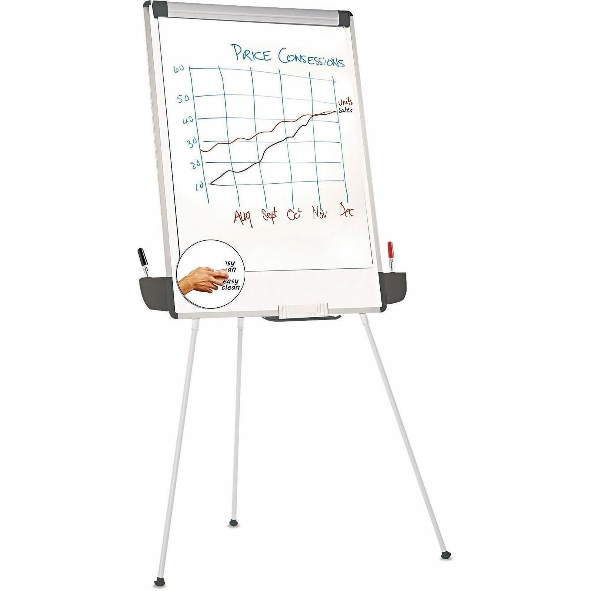 Dry Erase Board with Tripod Easel and Adjustable Pen Cups, 29 x 41, White Surface, Silver Frame