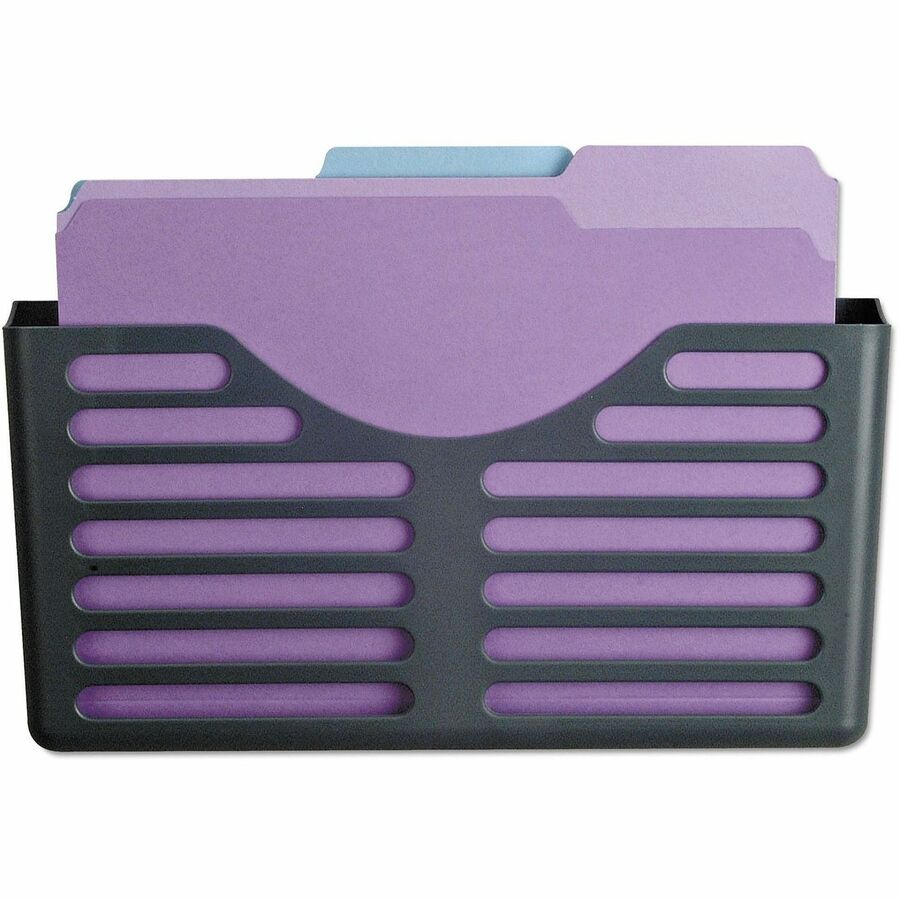 Recycled Plastic Cubicle Single File Pocket, Cubicle Pins Mount, 13.5 x 3 x 7, Charcoal