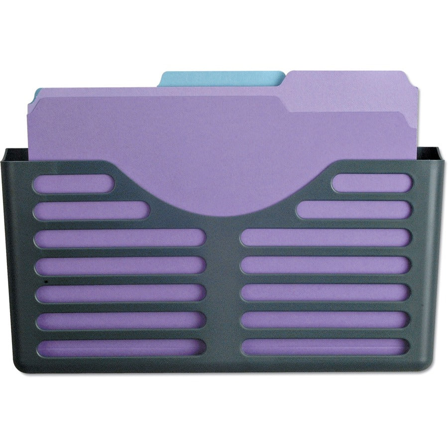 Recycled Plastic Cubicle Single File Pocket, Cubicle Pins Mount, 13.5 x 3 x 7, Charcoal