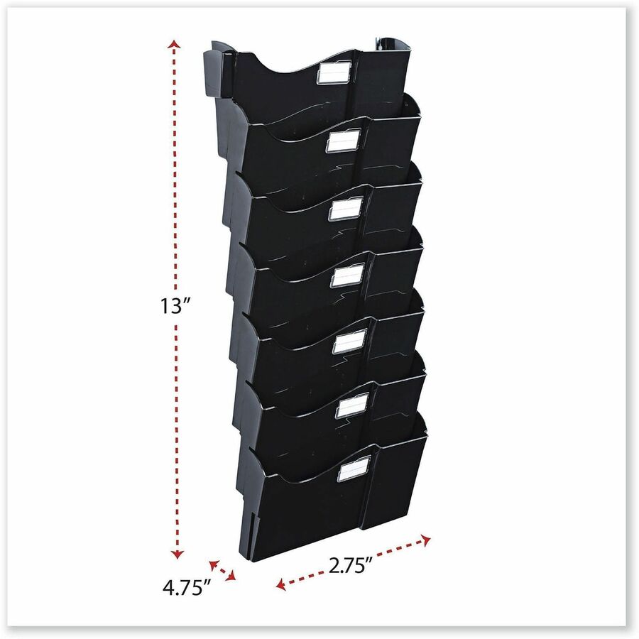 Grande Central Filing System, 7 Sections, Legal/Letter Size, Wall Mount, 16" x 4.75" x 38.25", Black, 7/Pack