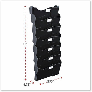Grande Central Filing System, 7 Sections, Legal/Letter Size, Wall Mount, 16" x 4.75" x 38.25", Black, 7/Pack