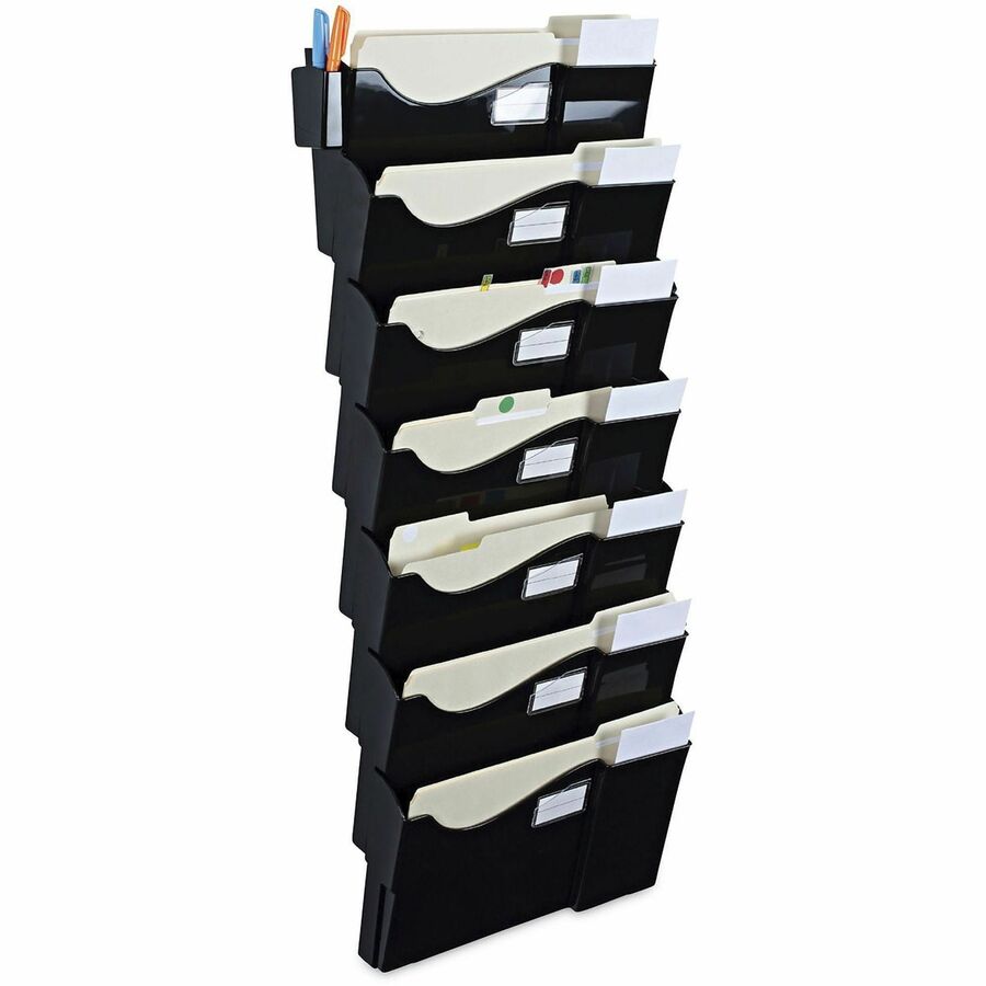 Grande Central Filing System, 7 Sections, Legal/Letter Size, Wall Mount, 16" x 4.75" x 38.25", Black, 7/Pack